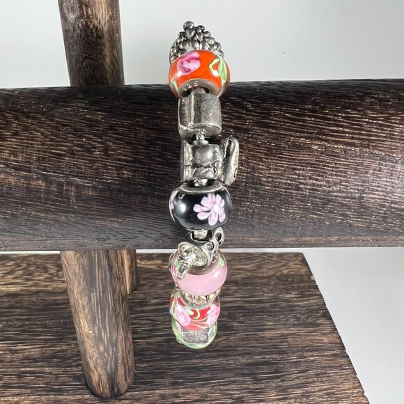 925 Sterling Silver Slide Bracelet With 10 Murano Glass Beads & 10 Sterling Silv - Picture 5 of 5